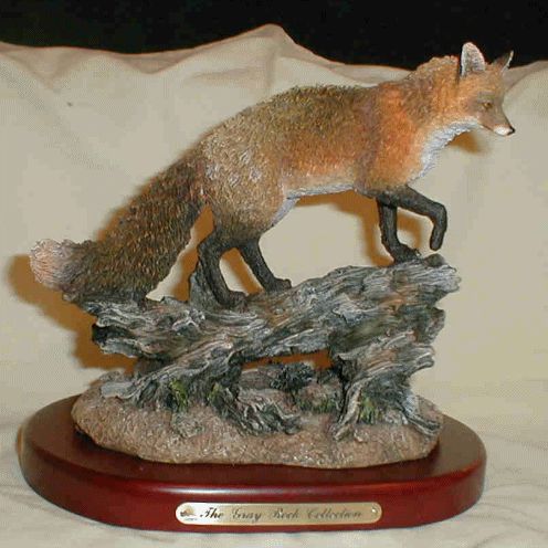 beautiful large resin handpainted figurine of Red Fox on log